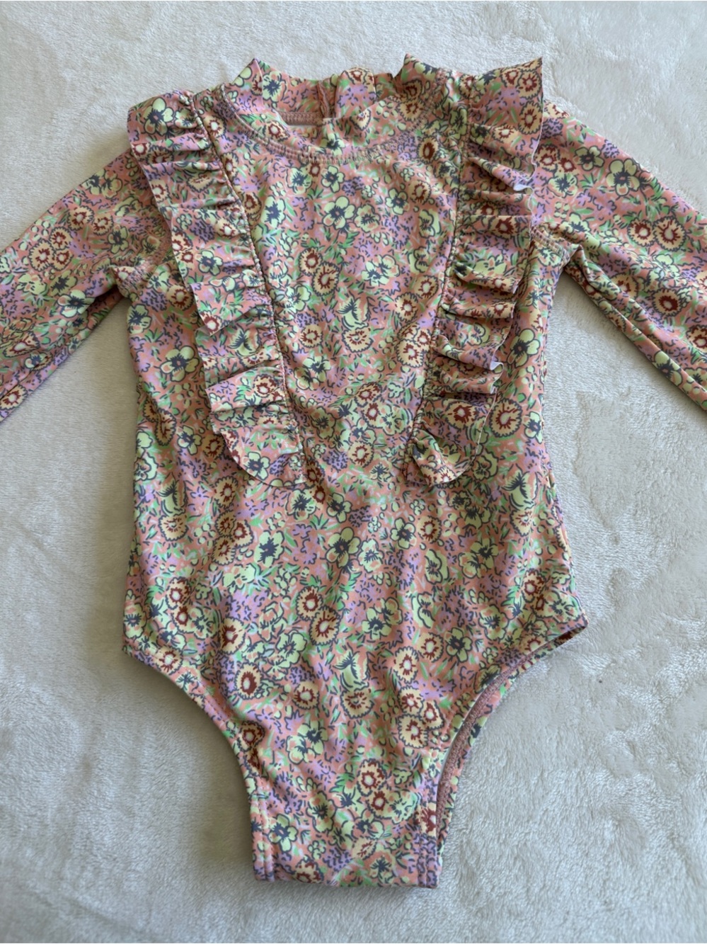 Cotton On Pink Floral Ruffle Long-Sleeve Swim Suit. Super cute for Baby Girl